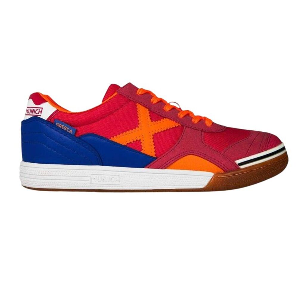 Munich Mens Gresca Signature Reinforced Toe Indoor Football Shoes / Crimson/Oran